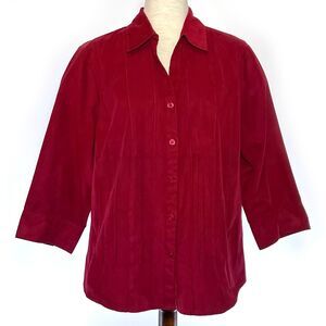 Dress Barn Red Pleated Button-Up Top 14/16